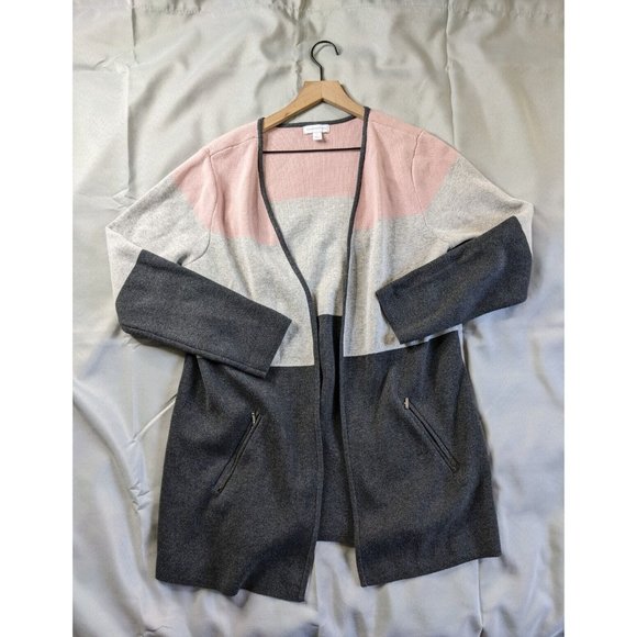 Charter Club Sweater Pink Gray Open Long Sleeve Casual Cotton Womens Size L - Picture 1 of 8